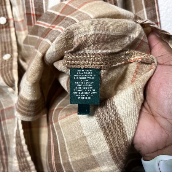 Lauren Ralph Lauren Men 100% Linen Button Down Shirt Small Brown Plaid Preppy - Picture 8 of 8